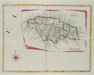 Jamaica, gravering av G. Zuliani hentet fra Tome I av "Newest Atlas" utgitt i Venezia i 1778 av Antonio Zatta, Private Collection