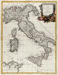 Politisk kart over Italia, gravering av G. Zuliani hentet fra Tome II av "Newest Atlas" publisert i Venezia i 1782 av Antonio Zatta, Private Collection