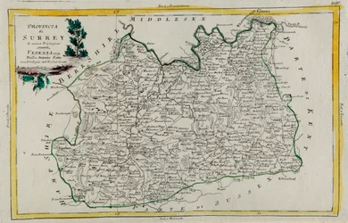 Provinsen Surrey, gravering av G. Zuliani hentet fra Tome I av "Newest Atlas" utgitt i Venezia i 1779 av Antonio Zatta, Private Collection