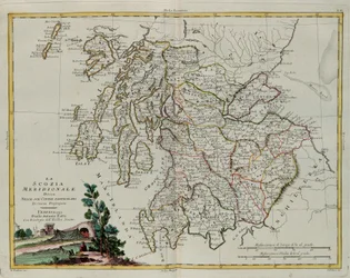 Sør-Skottland delt inn i sine fylker, gravering av G. Zuliani hentet fra Tome I av "Newest Atlas" utgitt i Venezia i 1779 av Antonio Zatta, Private Collection