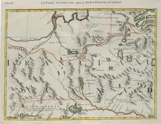Den vestlige delen av New France eller Canada, gravering av G. Zuliani hentet fra Tome I av "Newest Atlas" utgitt i Venezia i 1778 av Antonio Zatta, Private Collection