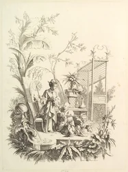 Chinoiserie med figurer i et landskap, 1700-tallet.