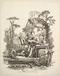 Mann og kvinne som leser, ca. 1742.