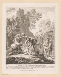 Sovende ragotin bundet og kidnappet Ragotin lié par les foreldre du fol (tittel på objekt) Scener fra Scarrons Roman Comique (serietittel)