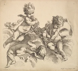 Tre barn med et fruktfat, 1738-45.