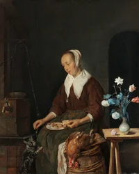 Kvinne som spiser, kjent som "Kattens frokost" Kvinne som spiser et måltid, kjent som "Kattens frokost"