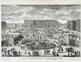 Utsikt over Chateau de Versailles fra siden av vannsengen - av Perelle, sent på 1600-tallet