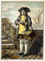 Gamle metiers: skopusseren eller skopusseren. Gravering av Gabriel de Saint Aubin (1724-1780) Paris-museet Carnavalet fra 1700-tallet