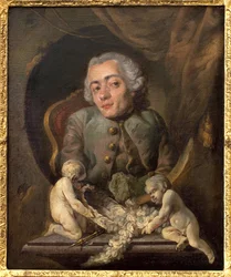 Portrett av en pukkelkunstner. Maleri av Gabriel Jacques de Saint Aubin (1724-1780), olje på lerret. Fransk kunst fra 1700-tallet. Rouen kunstmuseum.