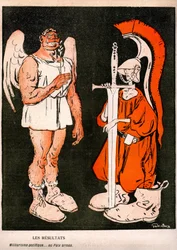 Krig og fred. Allegorie (tegneserie) av Gabriele Galantara (1867-1937) på siste forside av den franske satireavisen "" L'plate au beurre""" nr. 325 av 22. juni