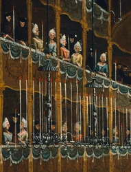 Lunsj på San Benito-teatret tilbudt av Doge til ære for prinser av nord, Venezia, av Gabriel Bella (1730-1799) Olje på lerret, detalj