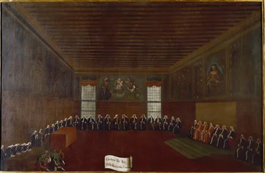 Utsikt over rommet til Kriminalkarantenen, Høyesterett eller Council of the Forty Maleri av Gabriele Bella (1733-1799) 1700-tallets Venezia, Fondazione "" Querini Stampalia""