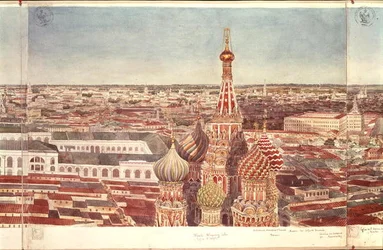 Panorama over Moskva, som viser St. Basil-katedralen, 1819 (wc på papir) (se 170139-170146)