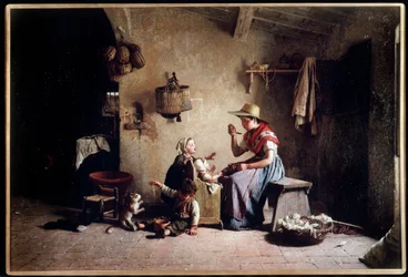 Å mate en baby. Maleri av Gaetano Chierici (1838–1921). Olje på lerret. Privat samling.