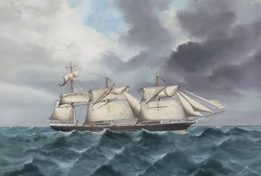 Clipperskipet «Blackadder» til sjøs med ødelagt formast og stormast