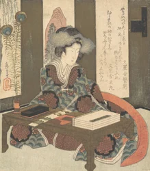 En dame som skal skrive et dikt, ca. 1820.