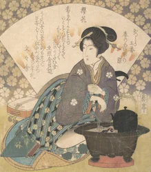 Courtesan som drikker te, ca. 1830.