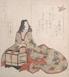Lady Murasaki setter en fugl fri fra et bur, 1800-tallet.