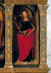 Polyptyk med fødselen med sidepaneler med de hellige Peter, Paul, Clement og Magdelene (detalj av Maria Magdelene)