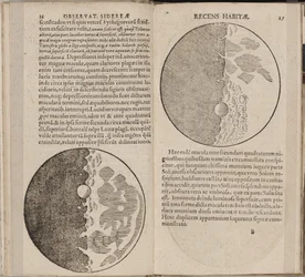 Blad fra boken Sidereus Nuncius, Den himmelske budbringer, av Galileo Galilei, 1610