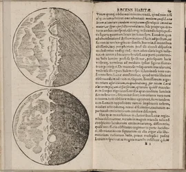 Blad fra boken Sidereus Nuncius, Stjernebudskapet, av Galileo Galilei, 1610