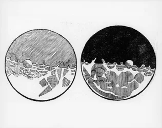 Skisse av månen av Galileo Galilei, ca. 1635
