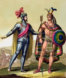 Møtet mellom Hernando Cortés og Montezuma II, Mexico, 1519, ca. 1820-1839