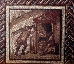 Gallo-romersk kunst: mosaikkgulv som fremstiller en landlig kalender. Vidjearbeid og kurvfletting. Slutten av det 2., begynnelsen av det 3. århundre e.Kr. Fra Saint-Romain-en-Gal (Rhône). Saint-Germain-en-Laye, Det nasjonale arkeologiske museum
