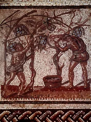 Galloromain kunst: høst: plukking av epler og høsting. Mosaikkbelegg som representerer en rustikk kalender fra Saint Romain en Gal. Slutt 2.-begynnelse 3. århundre. Saint Germain en Laye, Antikvitetsmuseet