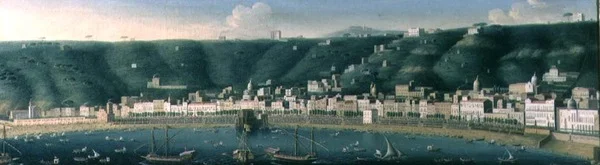 Utsikt over Napoli fra havet med Castel dellOvo og forstaden Chiaia, 1731