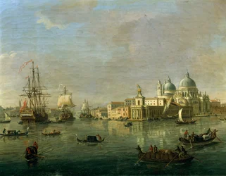 Utsikt over Venezia med Giudecca og tollhuset, av Gaspar van Wittel (1652 eller 1653-1736), olje på lerret, 27x42 cm, detalj