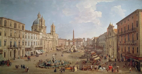 Utsikt over Piazza Navona, maleri av Gaspar van Wittel eller Gaspare Vanvitelli (1652 eller 1653-1736), olje på lerret, Italia