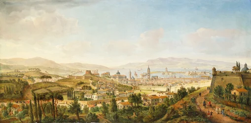 En panoramautsikt over Messina, Sicilia,