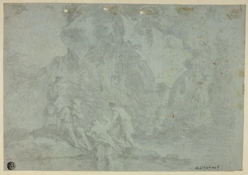 Steinete landskap med figurer