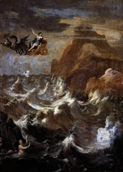 Landsbygd med storm (olje på panel)