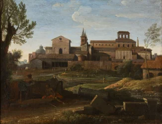 Et italiensk landskap med utsikt over Saint Giovanni in Laterano, ca. 1672-75 (olje på lerret)