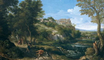 Landskap som viser dansende faun og nymfe 1667–1668, av Gaspard Dughet (1615–1675)