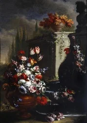 Stilleben med blomster i prydvaser (olje på kobber) (par til 379515)