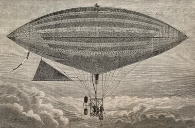 Elektrisk ballong med propell, en prototype av Gaston (18473-1899) og Albert Tissandier (1839-1906), Paris, Frankrike, gravering fra L