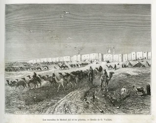 Veggene til Meshed Ali (Ali Ibn Abi Talib, død i 661, fetter, disippel og svigersønn til Muhammed (570-632)) ligger i moskeen i Najaf (Irak) og pelerinene samles for å feire den første og far til alle imamer. Gravering av G.Vuillier, til il
