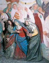 Statuer av hellige kvinner som følger Kristus, detalj fra korsfestelsen av Gaudenzio Ferrari (1475-1546), kapell XXXVIII, Det hellige fjellet Varallo Sesia (UNESCOs verdensarvliste, 2003), Italia