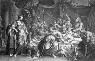 Andromake sørger over Hektors død, gravert av Domenico Cunego, 1764