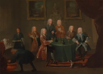 Brødrene Clarke med andre herrer som tar vin