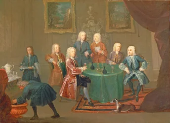 Brødrene Clarke med andre herrer som tar vin, ca. 1730-35