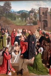 Nederlandsk: De opwekking van Lazarus Lasarus#39; oppstandelse med et par givere og datteren deres