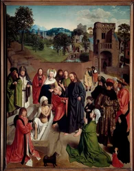 La Resurrection de Lazarus Maleri av Gerard de Saint-Jean (1460/1465-1488/1493) 1400-tallet Søn. 1,27x0,97 m