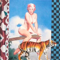 Svømmende jente med tiger (kollasje)