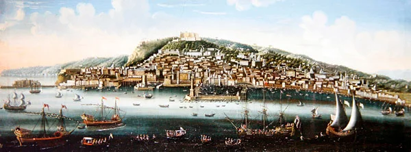 Utsikt over Napolibukten (olje på lerret)