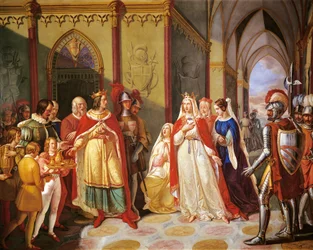 Tancred sender Constance av Hauteville tilbake til ektemannen Henry IV, av Gennaro Maldarelli (1795-1858), Italia
