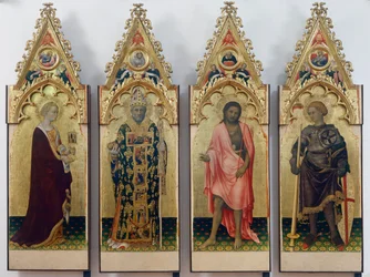 Fire helgener av Quaratesi Polyptych, Saint Mary Magdalene, Saint Nicholas of Bari, Saint John the Baptist og Saint George